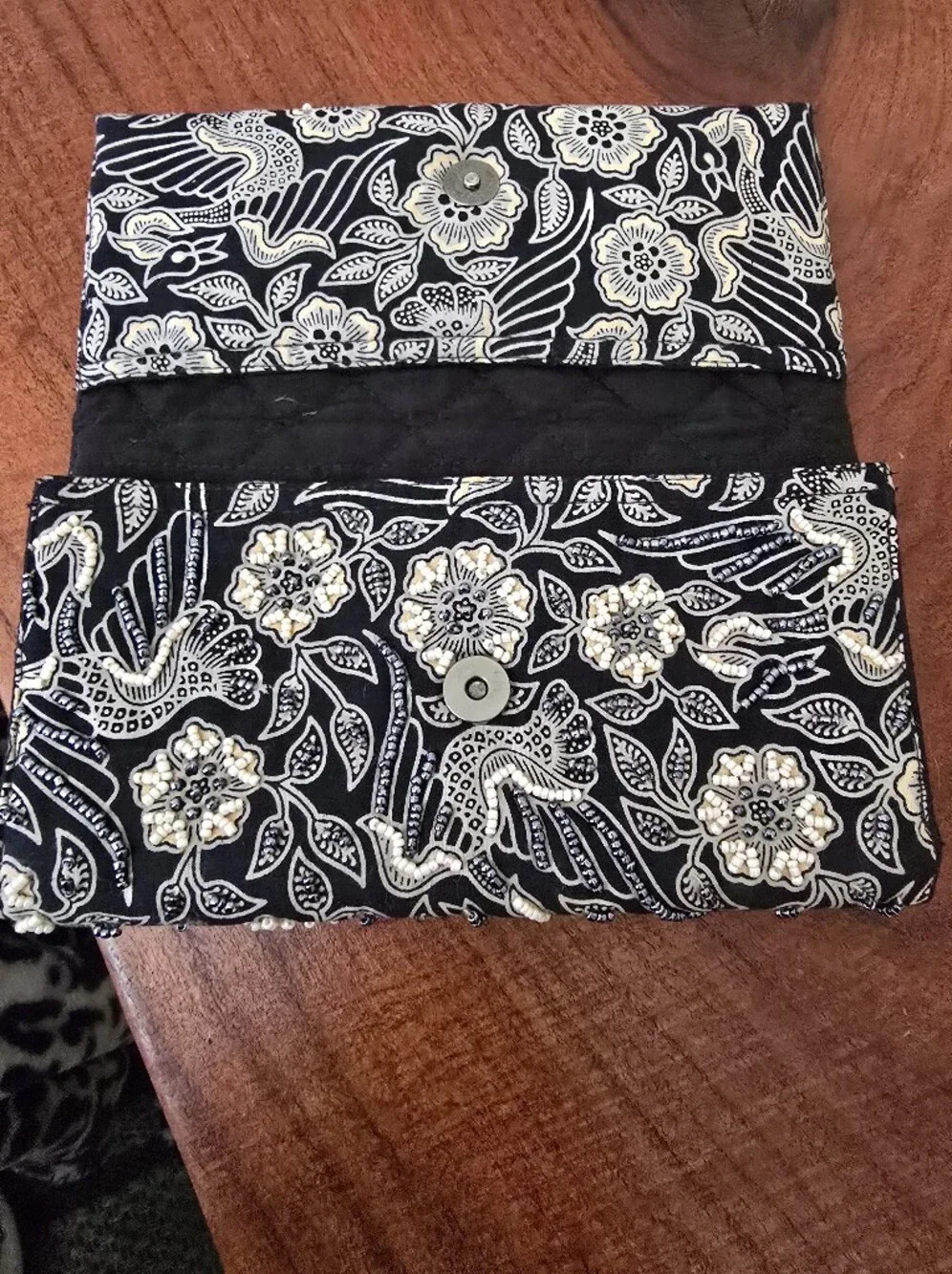 BELLASIMA Black and White Floral Embellished Foldover Clutch Made In Indonesia
